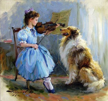 少女と犬 KR 006 ペットキッズ Oil Paintings